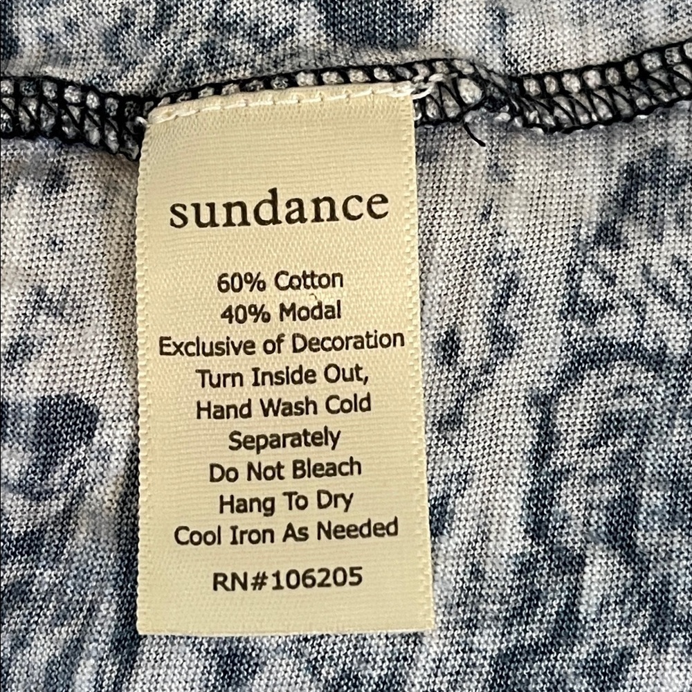 Sundance Catalog Navy White Floral Boho Top Crochet Neck Tie Detail Size L - Picture 6 of 6